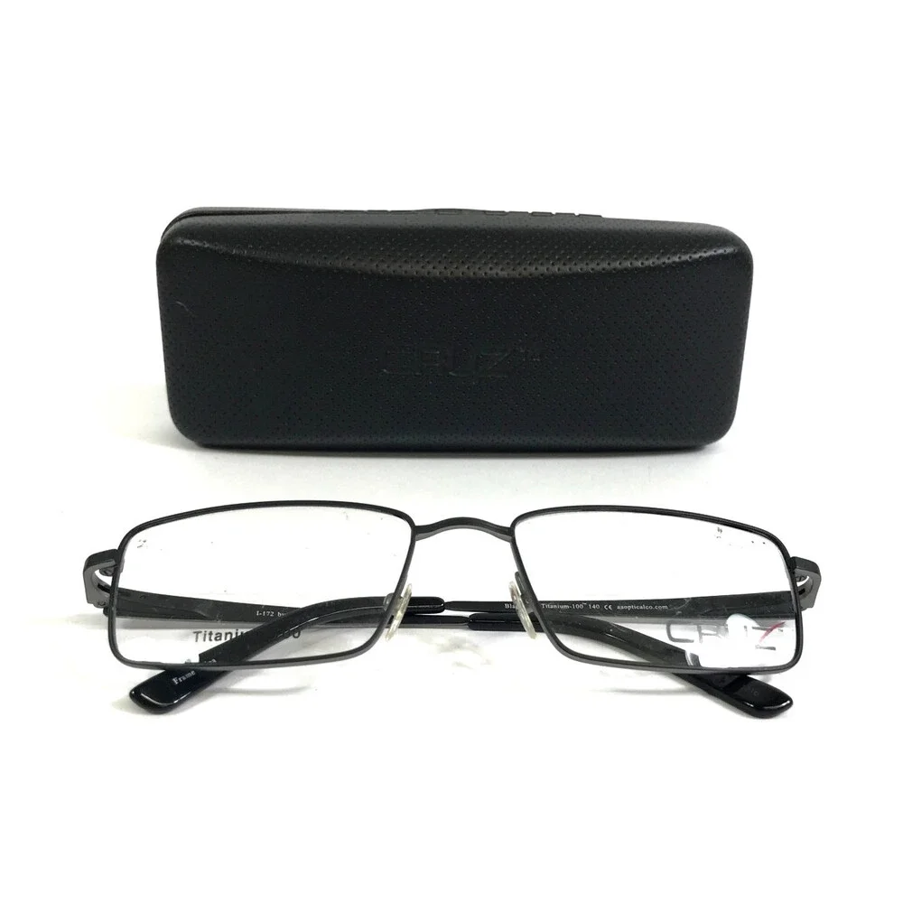 Cruz Eyeglasses Frame I-172 Black Gun Gunmetal Rectangle Titanium 54-18-140